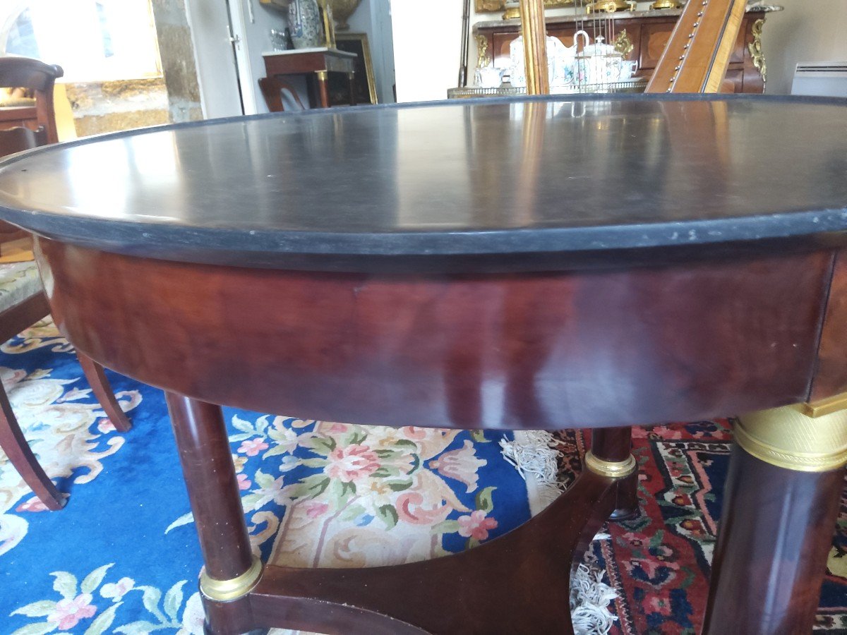 Empire Period Pedestal Table In Mahogany With Black Belgian Marble Top-photo-2